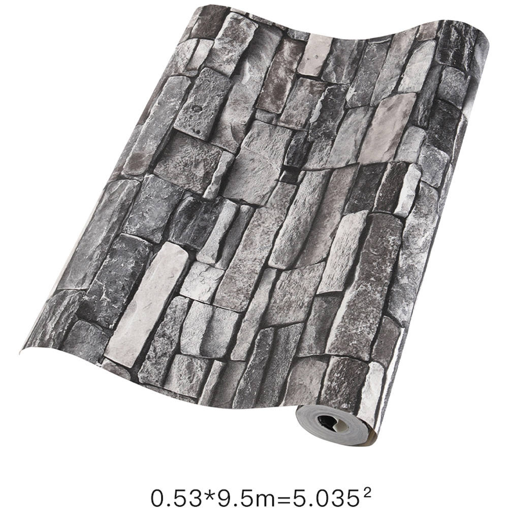 Living and Home Rustic Faux Brick 3D Grey and Black Wallpaper Roll Image 8