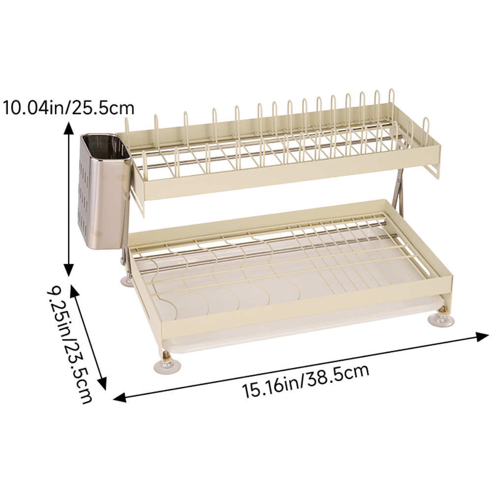 Living and Home 2 Tier Cream Carbon Steel Dish Drainer with Secure Plate Slot Image 8