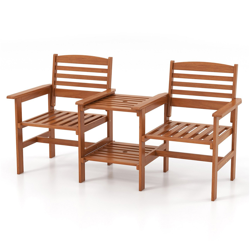 Costway 2 Seater Outdoor Patio Loveseat with Coffee Table and Umbrella Hole Image 2