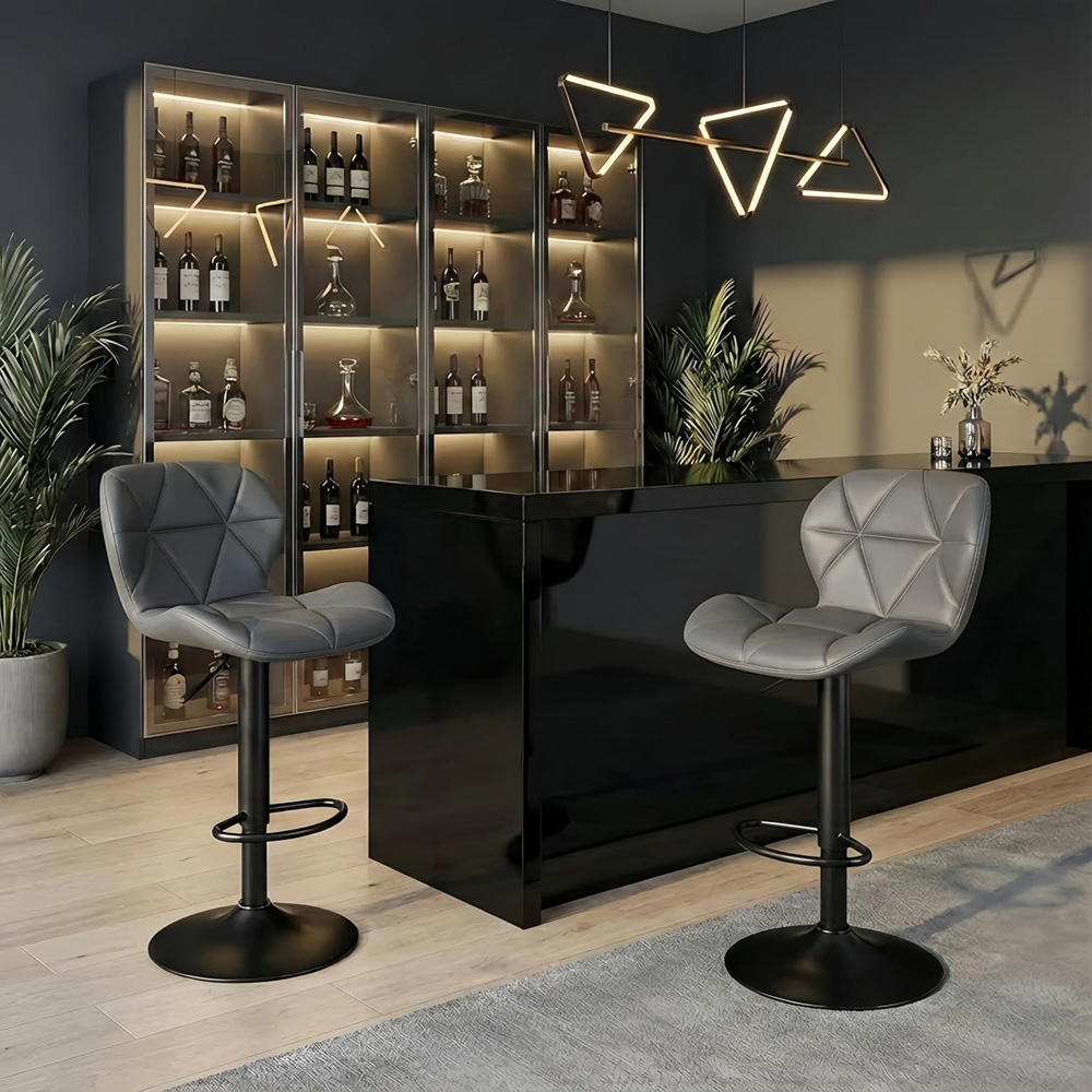 Alivio Dark Grey Faux Leather Height Adjustable Swivel Bar Stool Set of 2 Image 3