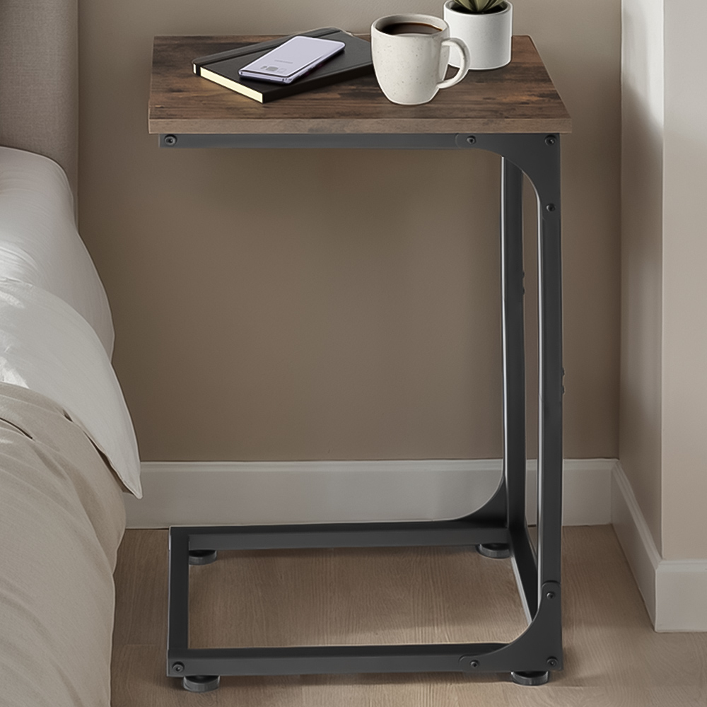 tectake Erie Dark Wood Bedside Table Image 1