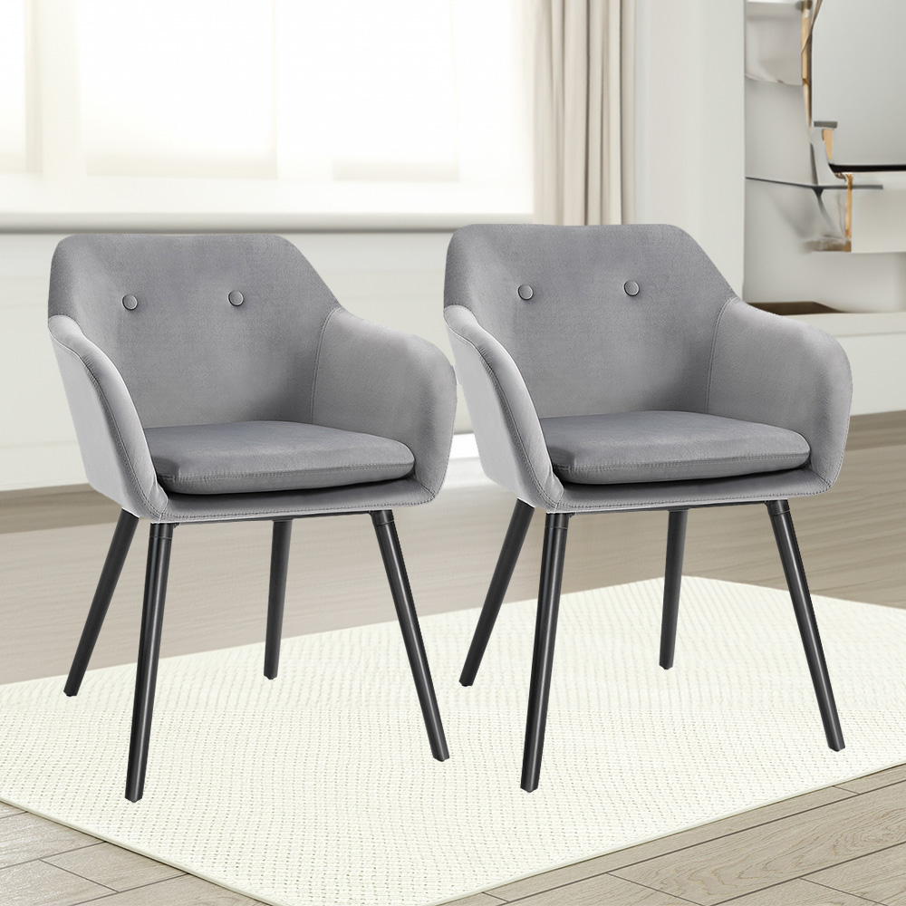 Portland Set of 2 Grey Velvet Touch Fabric Dining Chair Image 1