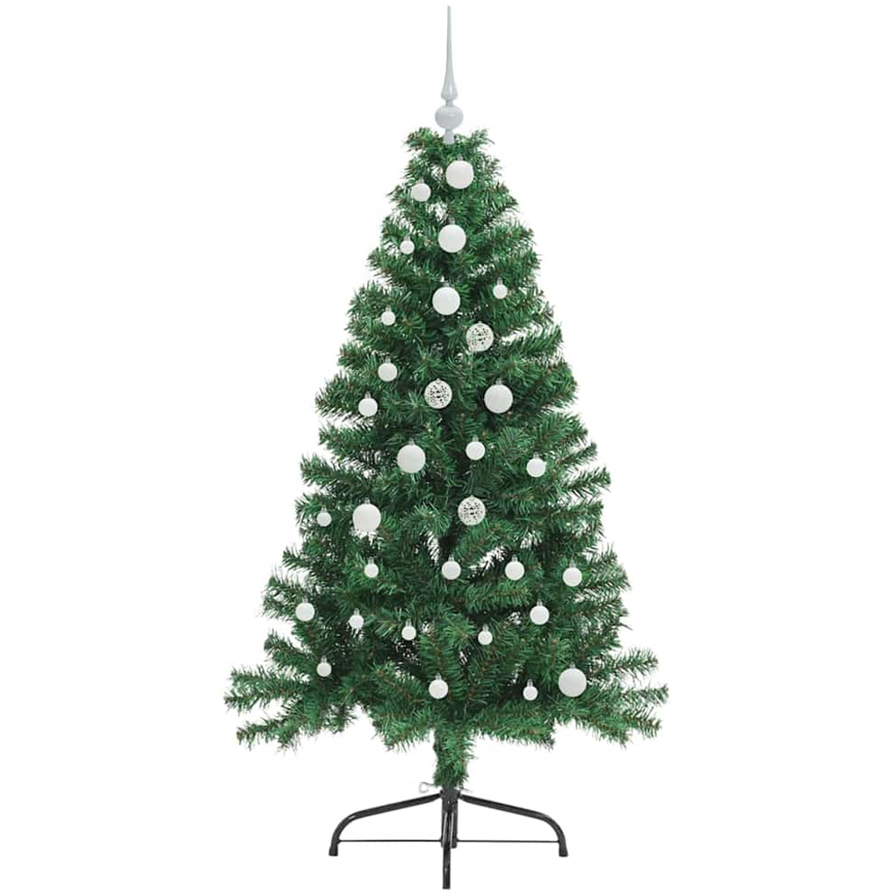 vidaXL Pre-Lit White Baubles Green Artificial Christmas Tree 5ft Image 4