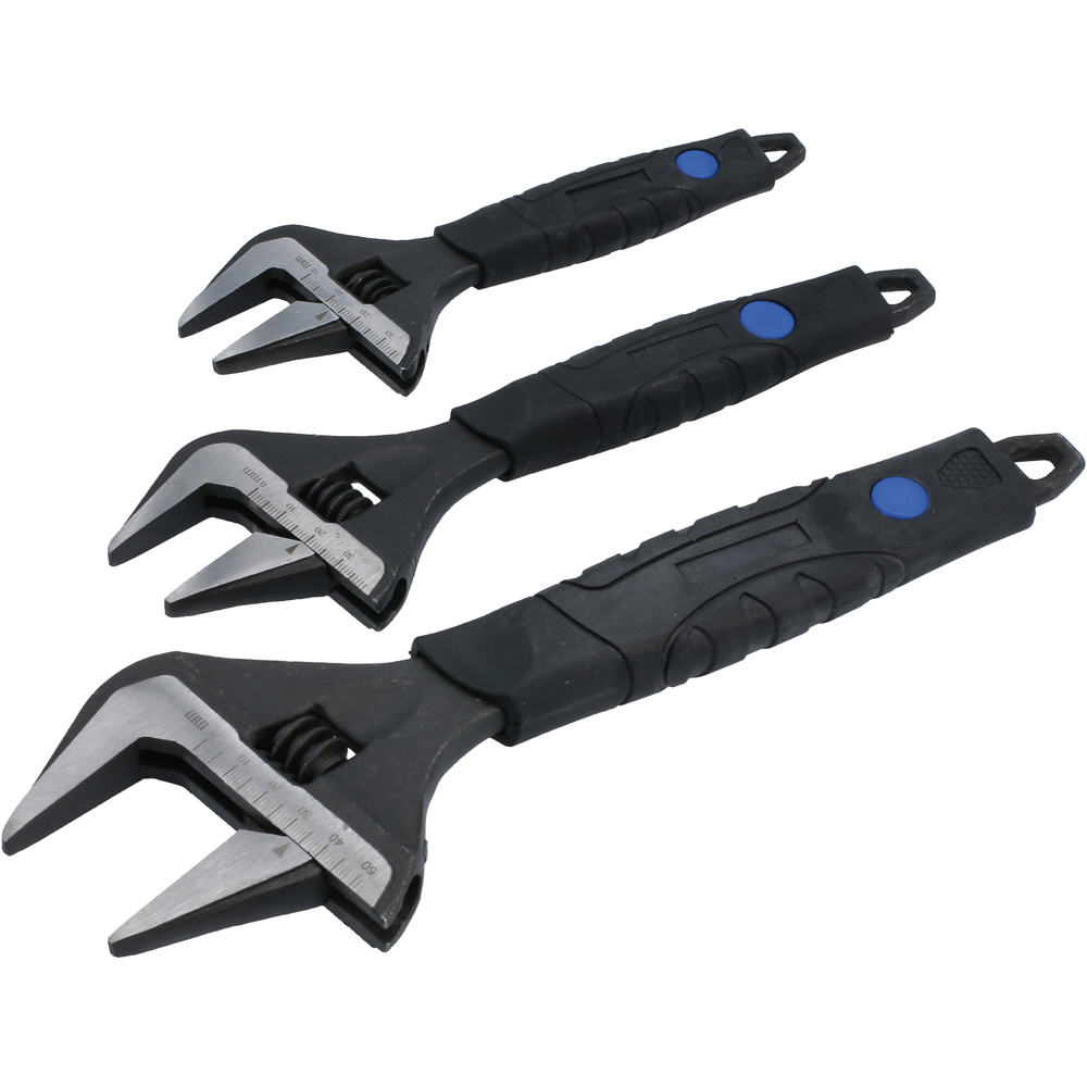 Laser 3 Piece Chrome Vanadium Wide Mouth Adjustable Wrench Set Image 4