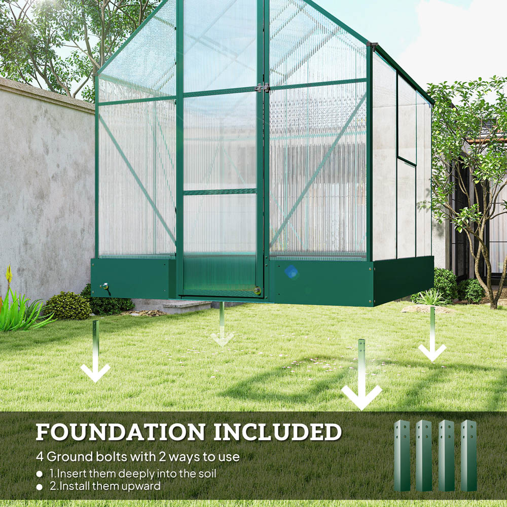 Outsunny 6 x 6ft Green Polycarbonate Walk In Greenhouse Image 6