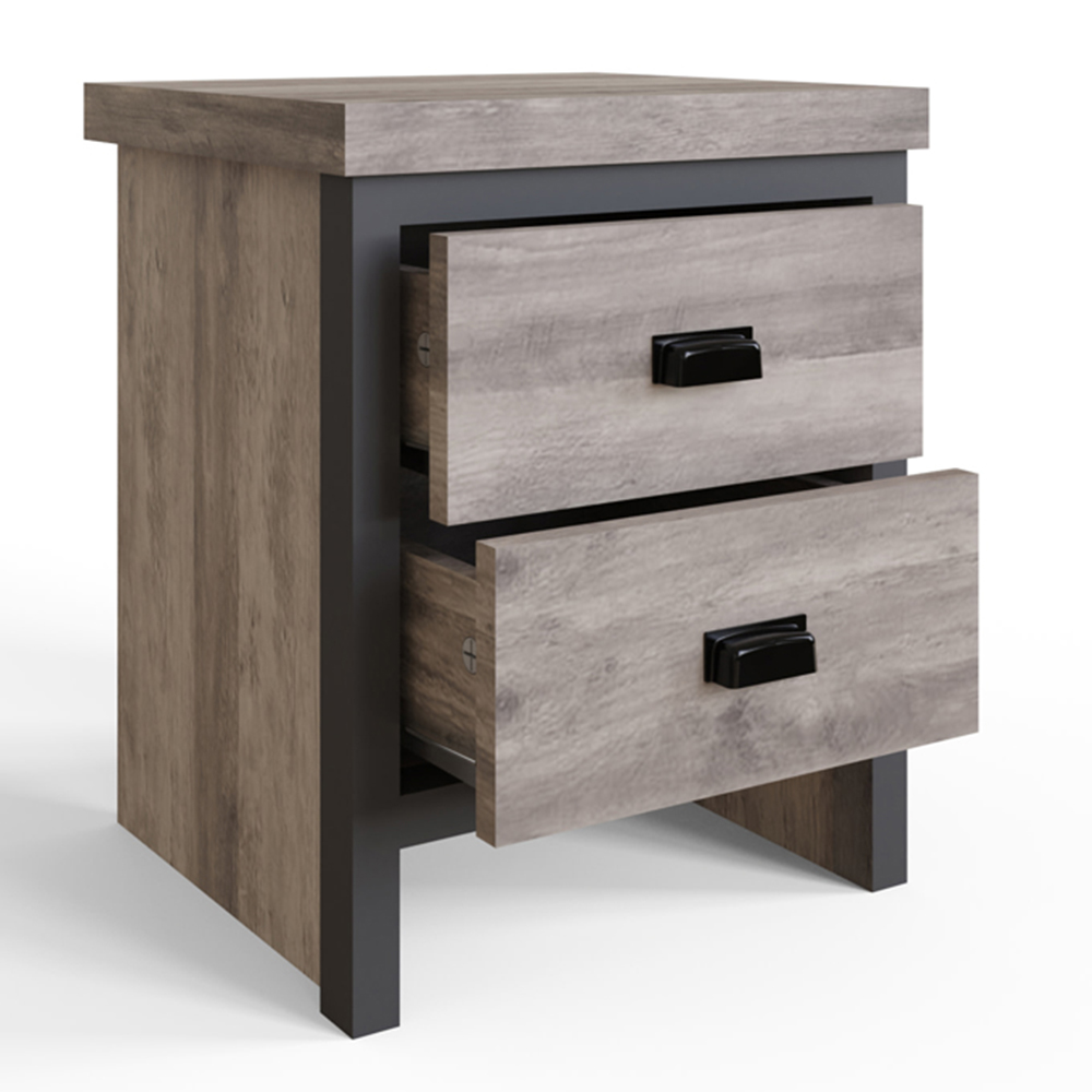 GFW Boston 2 Drawer Grey Bedside Table Set of 2 Image 4