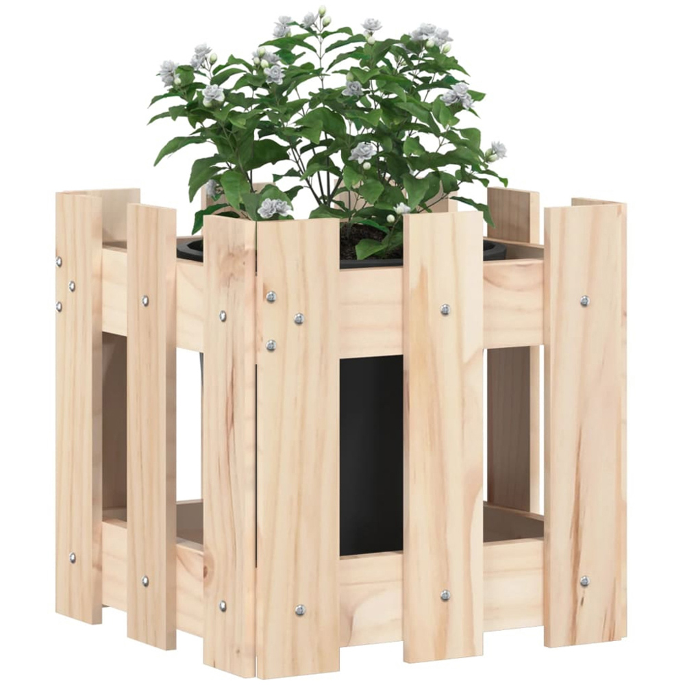 vidaXL Brown Solid Pine Wood Fence Design Garden Planter 30 x 30 x 30cm Image 2