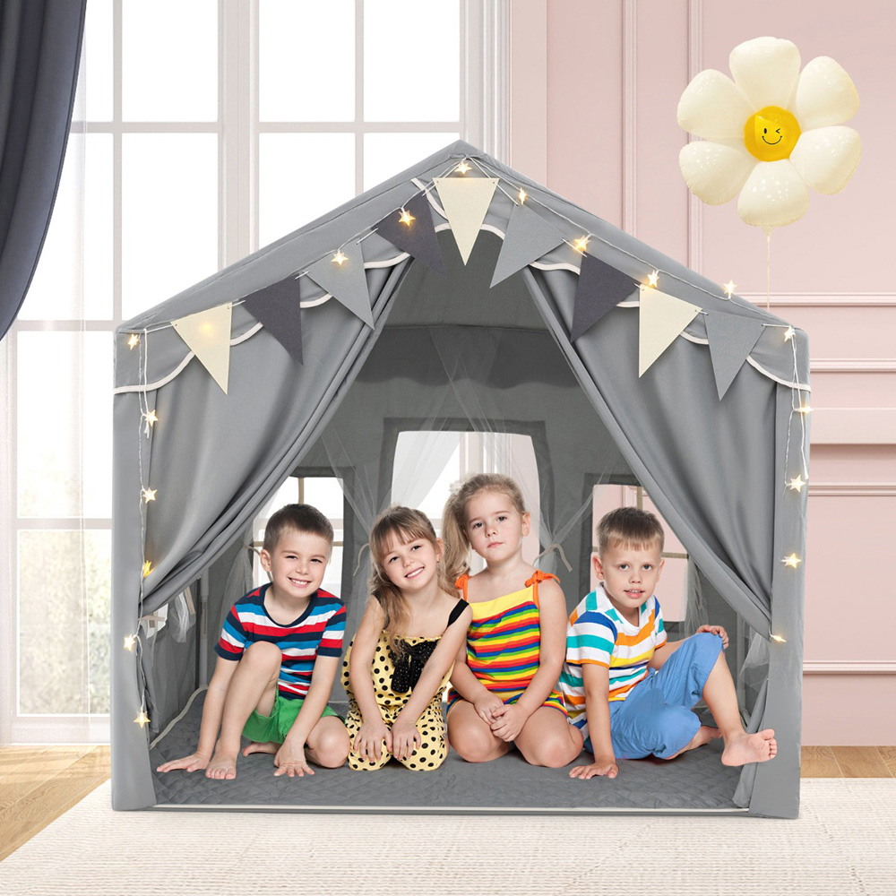 Costway Kids 2 Door Grey Large Tent House Play Set Image 3