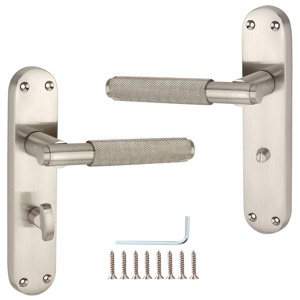Spira Brass Connaught Satin Nickel Knurled Lever Door Handle with Privacy Backplate 2 Pack Image 4