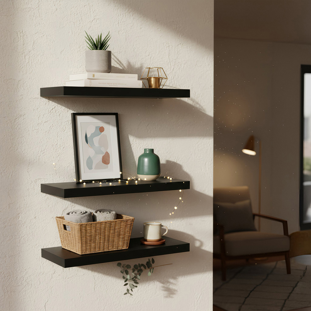 Harbour Housewares 60cm 3 Pack Black Floating Wall Shelf Image 7