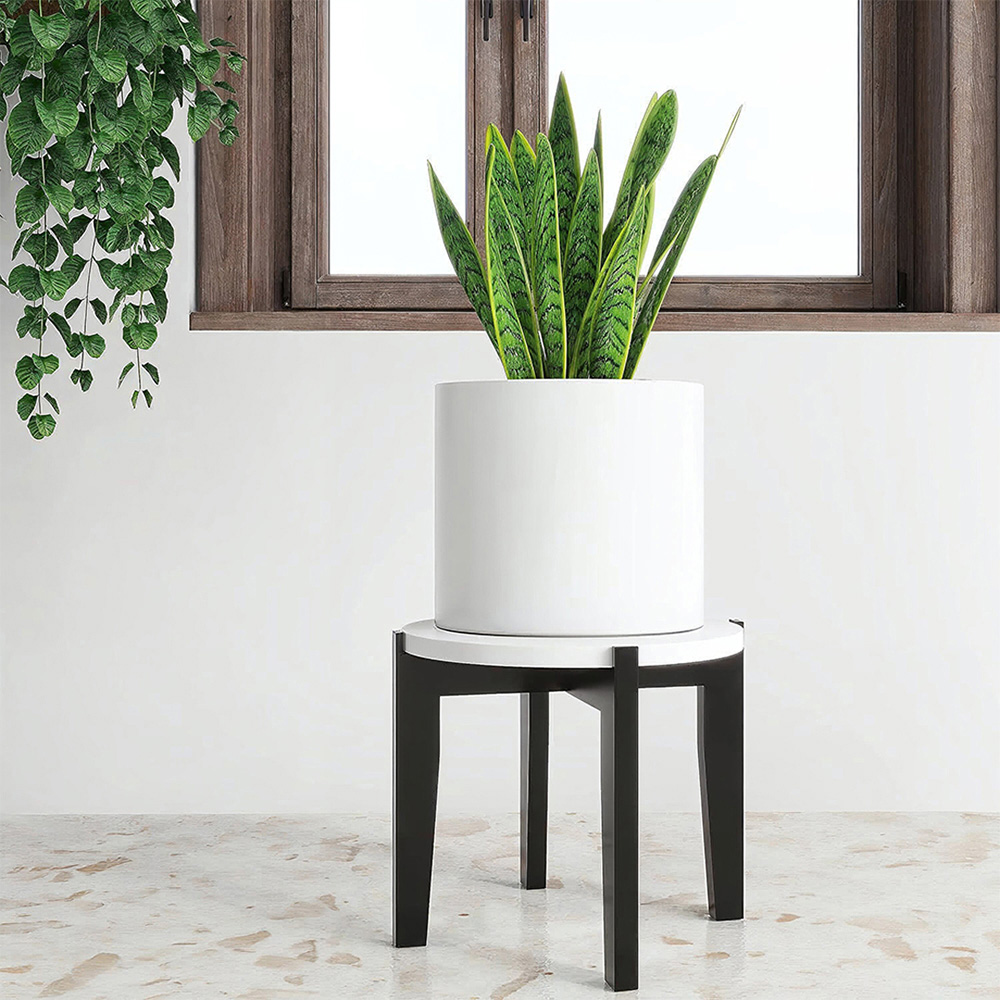 Living and Home Black and White Bamboo Raised Plant Stand 24cm Image 2
