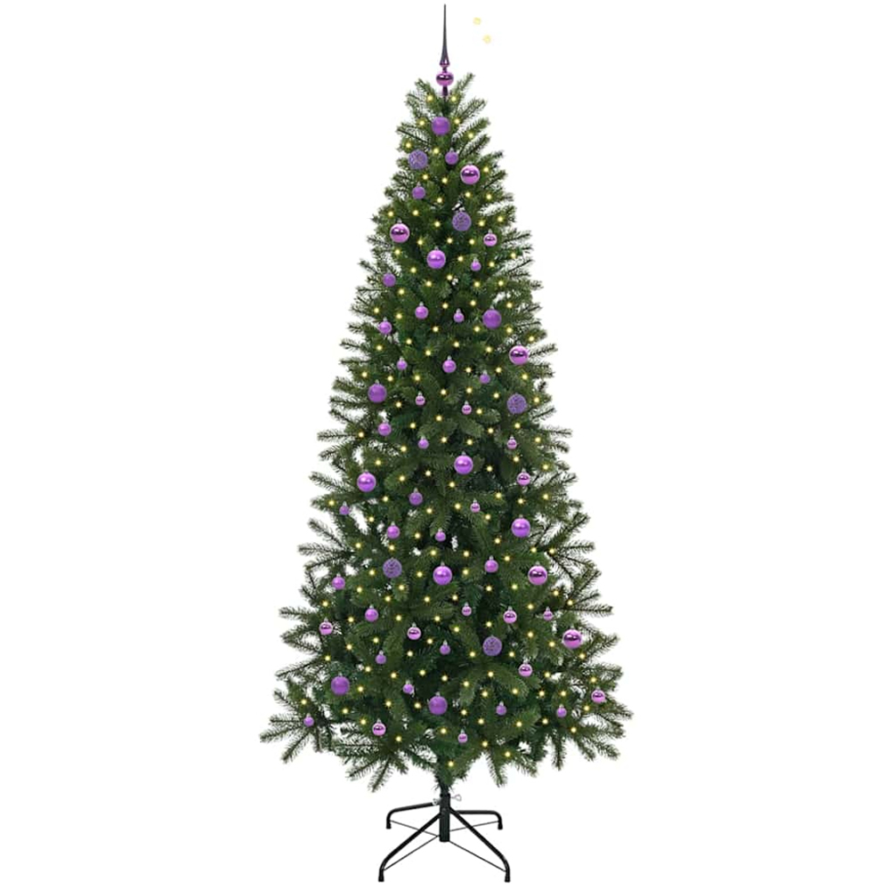 vidaXL Pre-Lit Lilac Baubles Green Artificial Christmas Tree 8ft Image 1