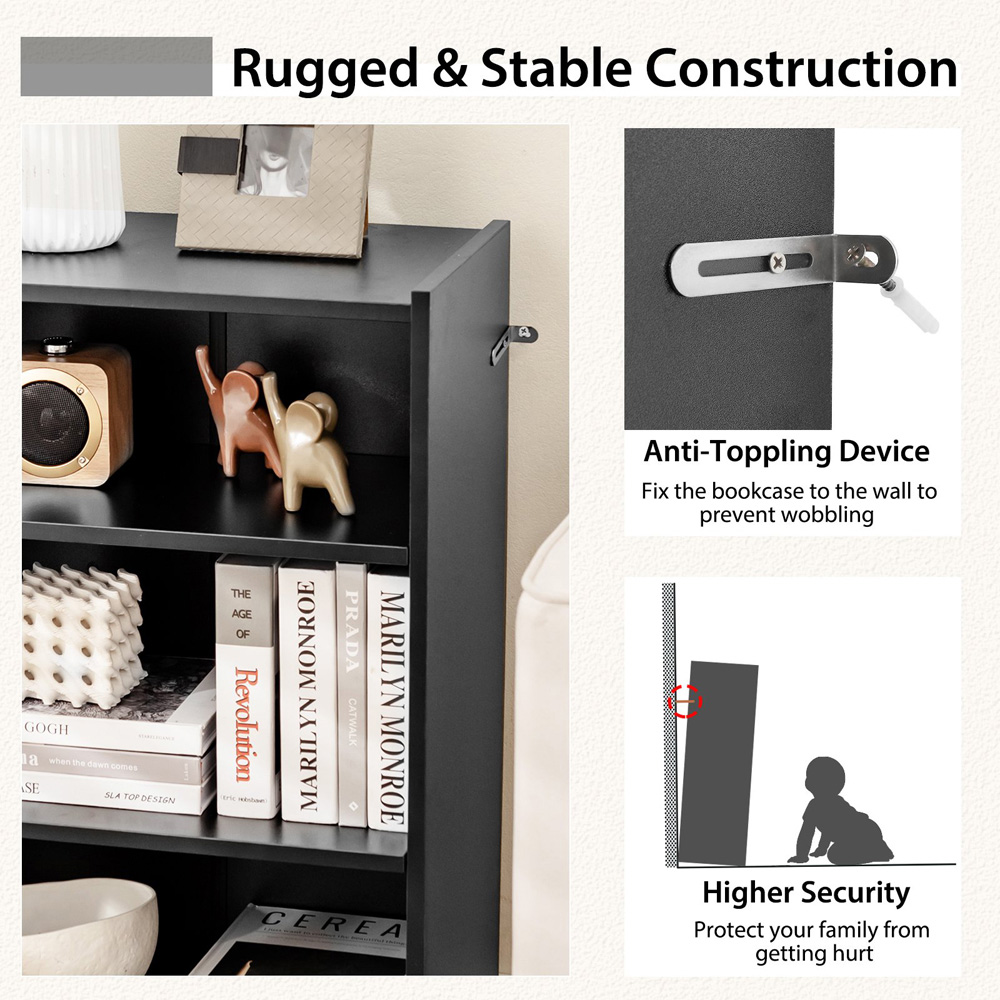 Costway 3 Shelf Black Bookcase Image 5