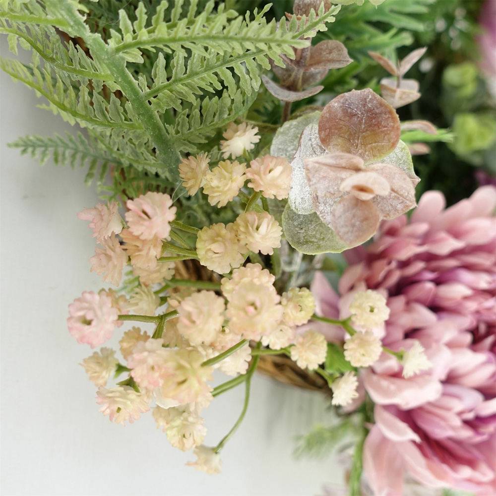 Leaf Pink Floral Blossom Artificial Wreath 45cm Image 3
