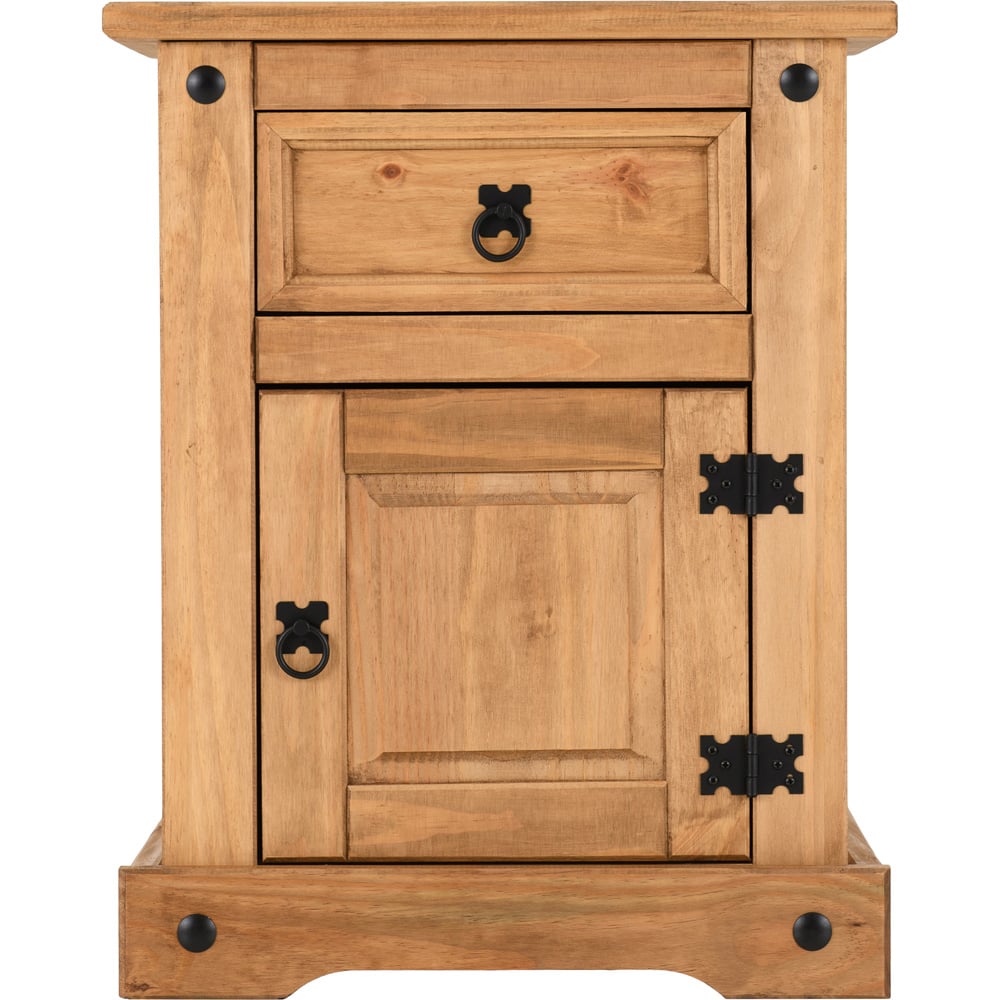 Seconique Corona Single Door Single Drawer Waxed Pine Bedside Table Image 3