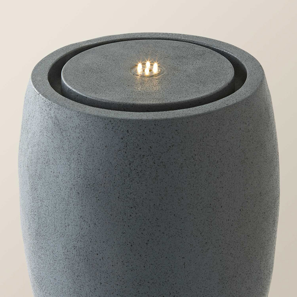 ValueLights Grey Round Tall Urn Solar LED Outdoor Water Fountain Feature Image 5