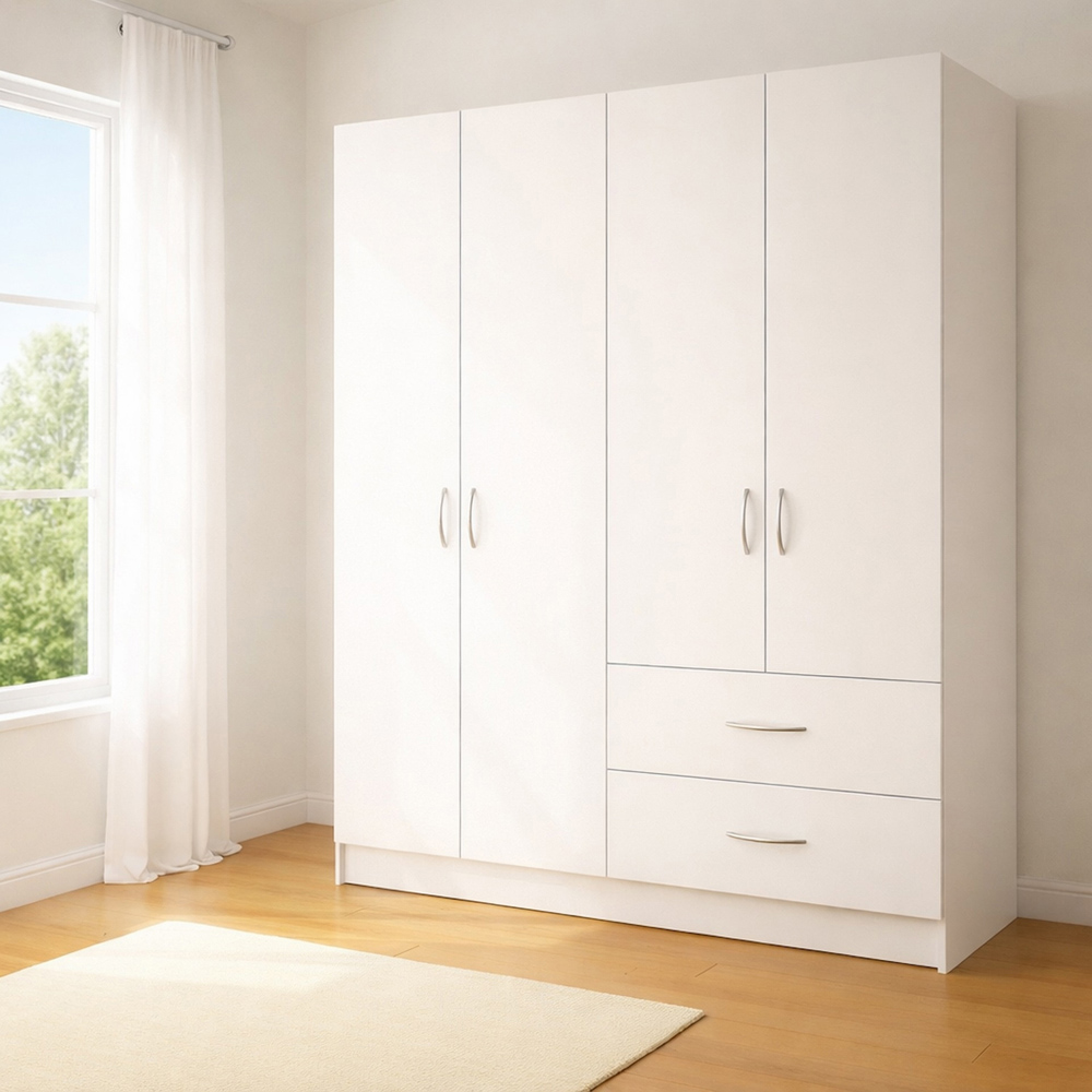 TJ'S Venice 4 Door 2 Drawer White Wardrobe Image 5