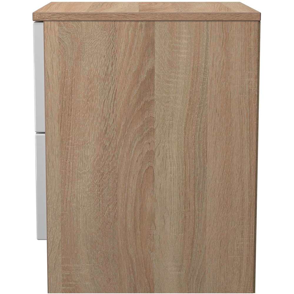 Crowndale Milan 2 Drawer White Gloss and Bardolino Oak Compact Bedside Cabinet Ready Assembled Image 6