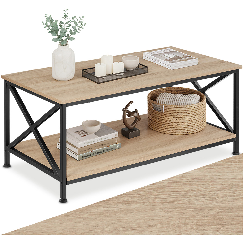 tectake Pittsburgh 2 Shelf Light Sonoma Oak Coffee Table Image 2
