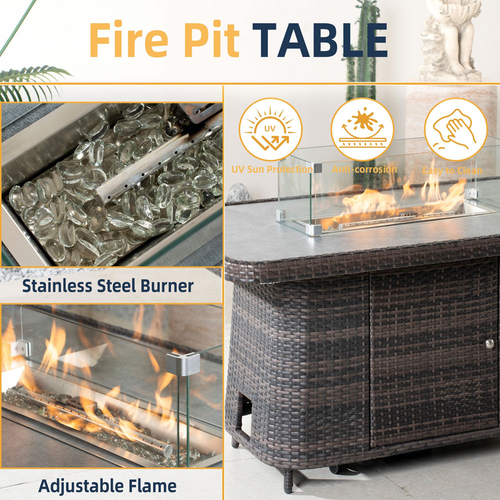 Direct Wicker Brown Rattan Height Adjustable Rising Gas Fire Pit Table Image 5