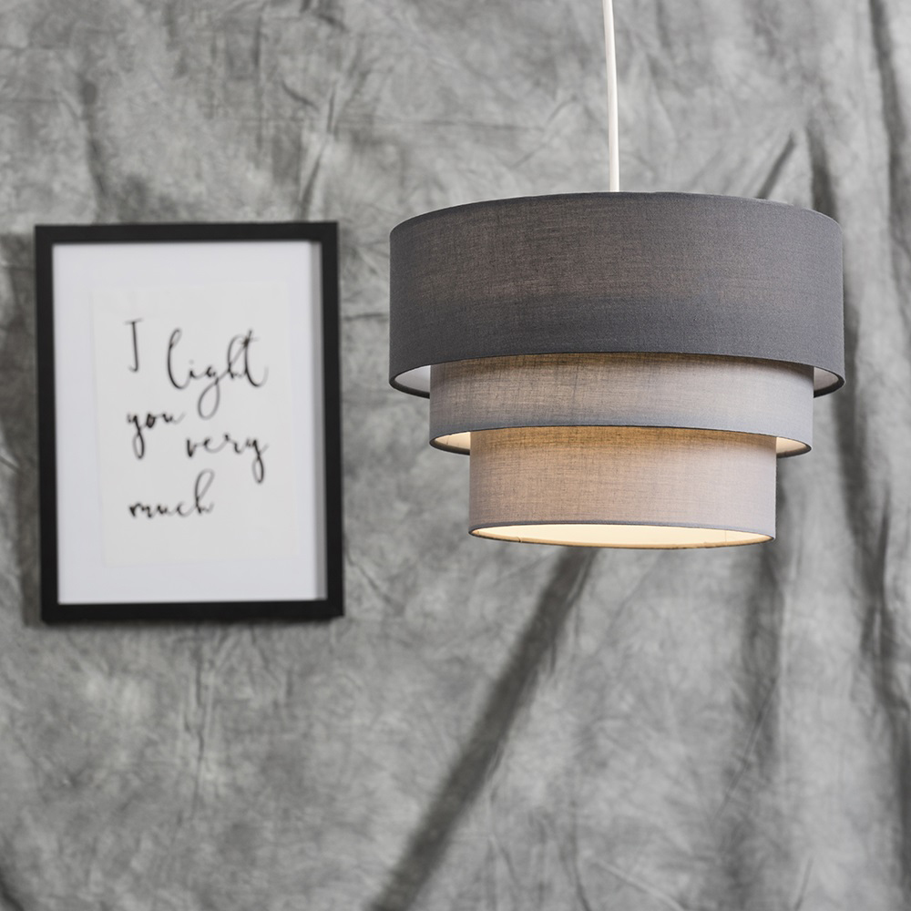 ValueLights Aztec 3 Tier Charcoal Fabric Ceiling Light Shade Image 2