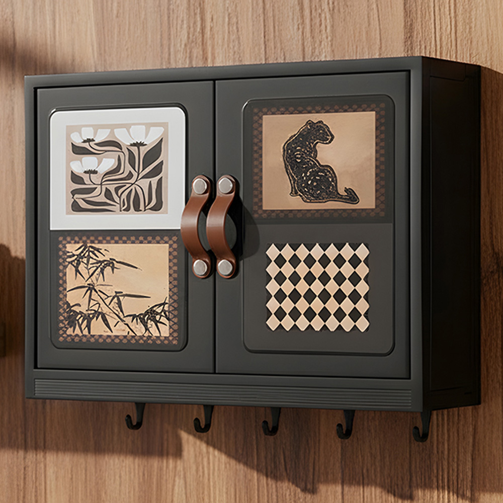 Living and Home Retro Black Foldable Wall Mounted Bathroom Cabinet Image 1