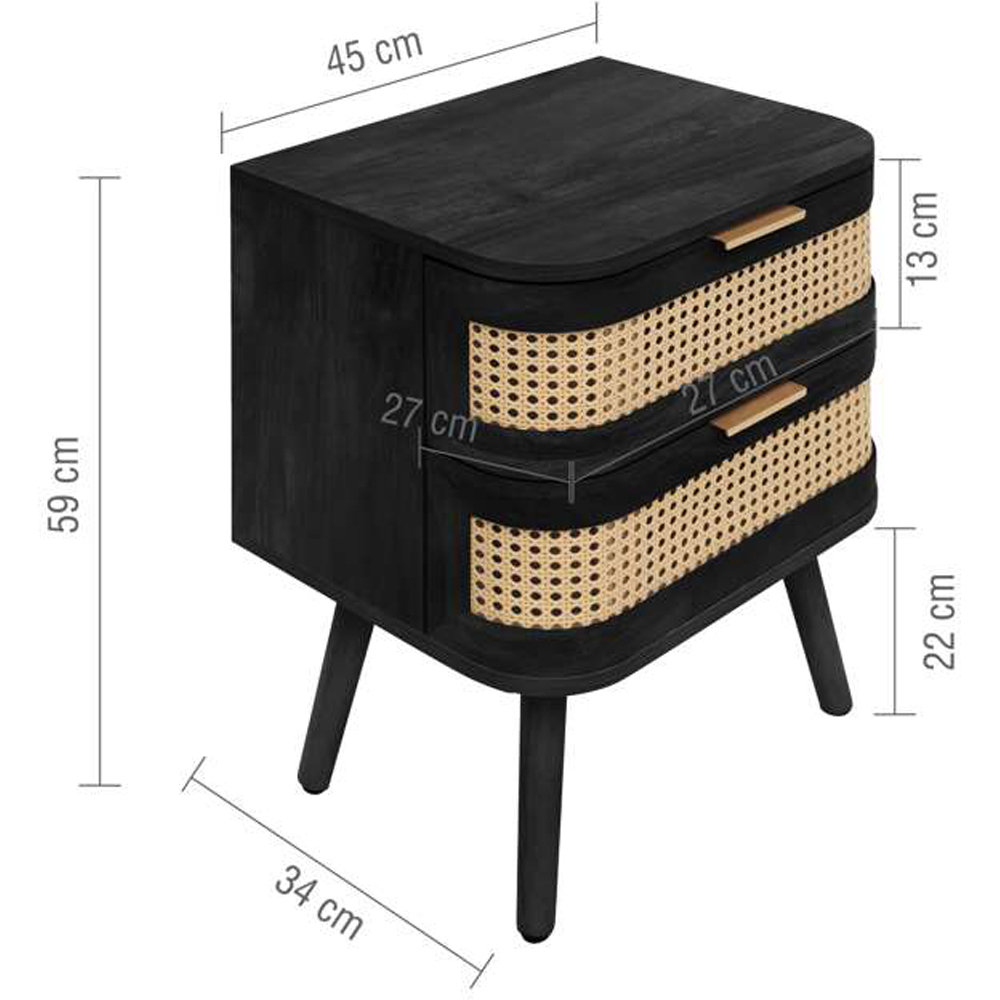 Birlea Noah 2 Drawer Black Rattan Bedside Table Image 8