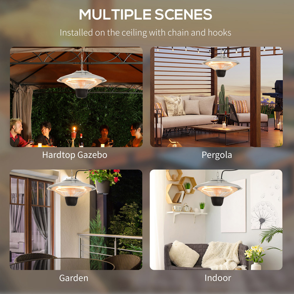 Outsunny Silver Ceiling Mounted Halogen Electric Heater 1500W Wilko