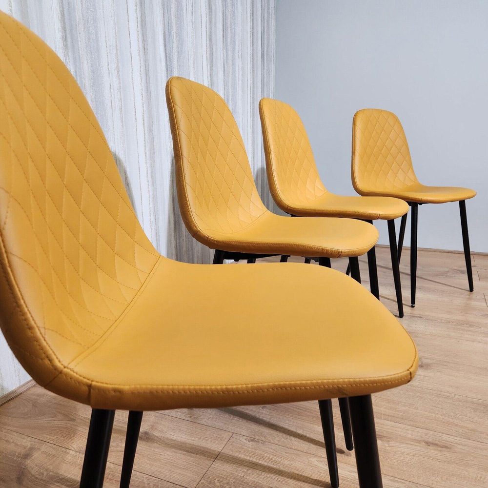 Kosy Koala 4 Seater Wooden Effect Faux Leather Dining Set Mustard Image 4