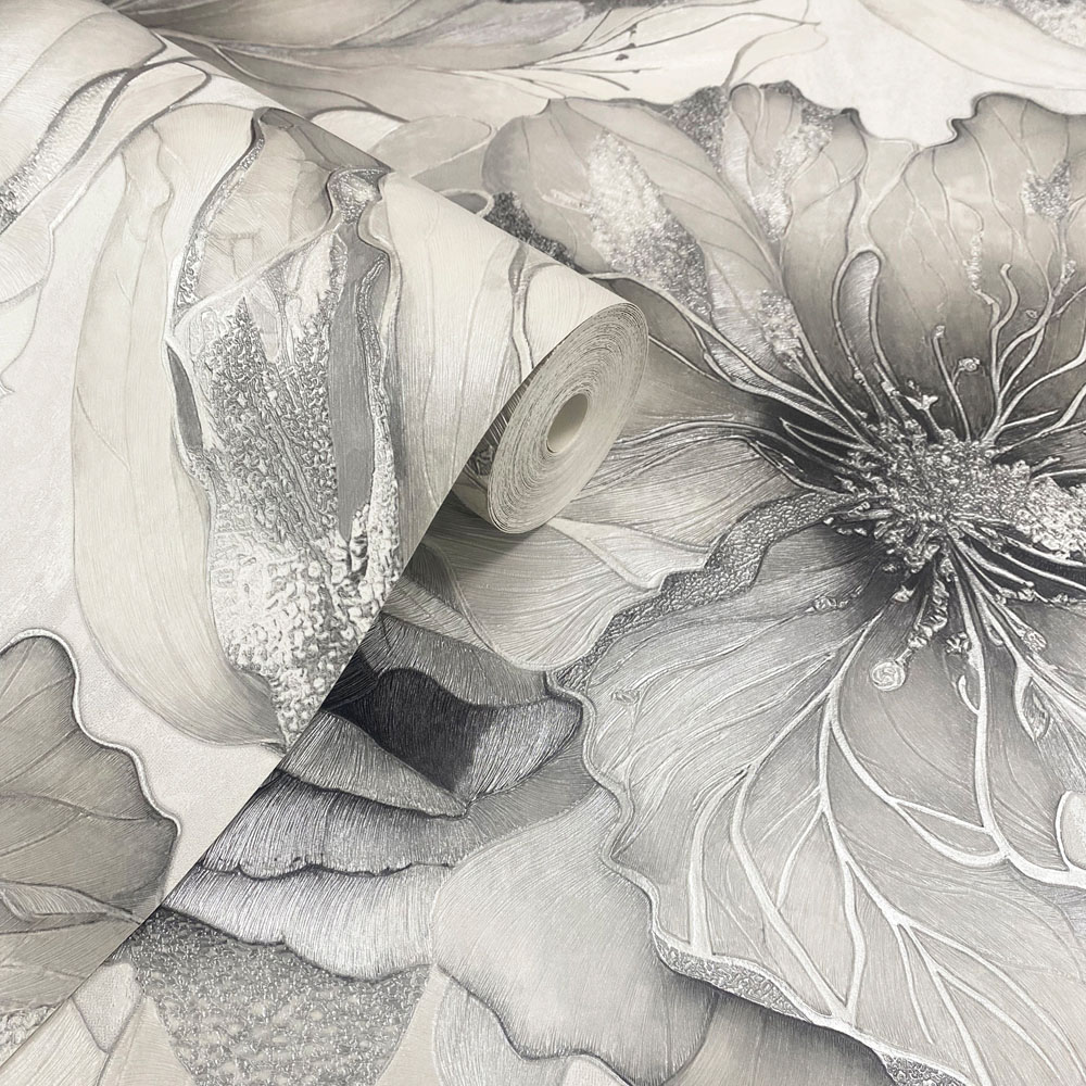 Muriva Renata Floral Grey Wallpaper Image 4