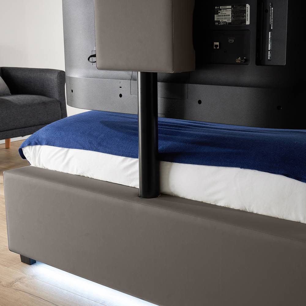XR Living Ava Small Double Grey PU Upholstered TV Bed with Underbed Lights Image 3