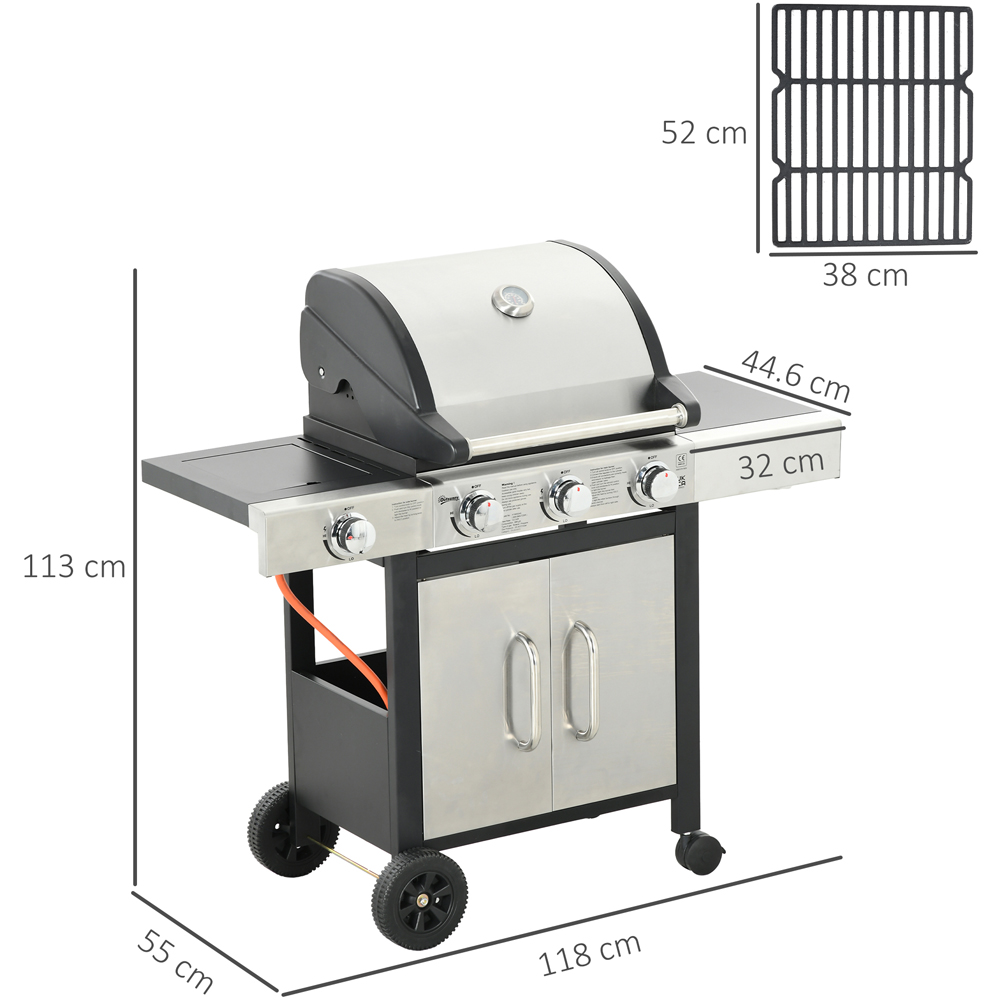 Outsunny 3 Plus 1 Gas Burner Barbecue Grill with Side Burner Warming Rack and Side Shelves Image 7