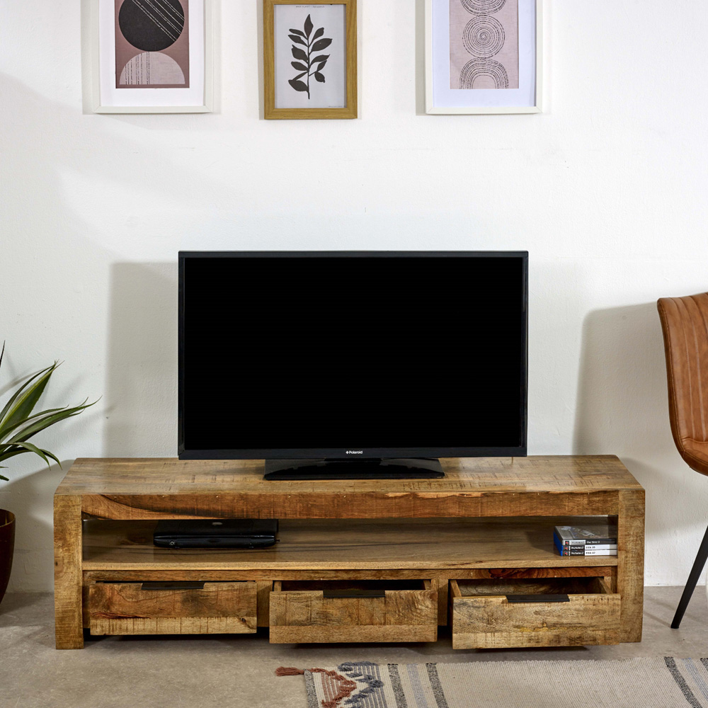 Brooklyn Surrey 3 Drawer Singe Shelf Solid Wood TV Unit Image 5
