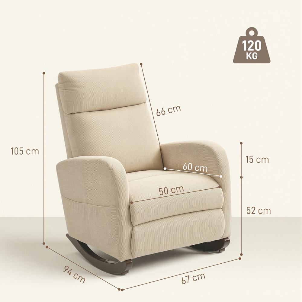 Portland Beige Corduroy High Back Leisure Rocking Chair Image 9