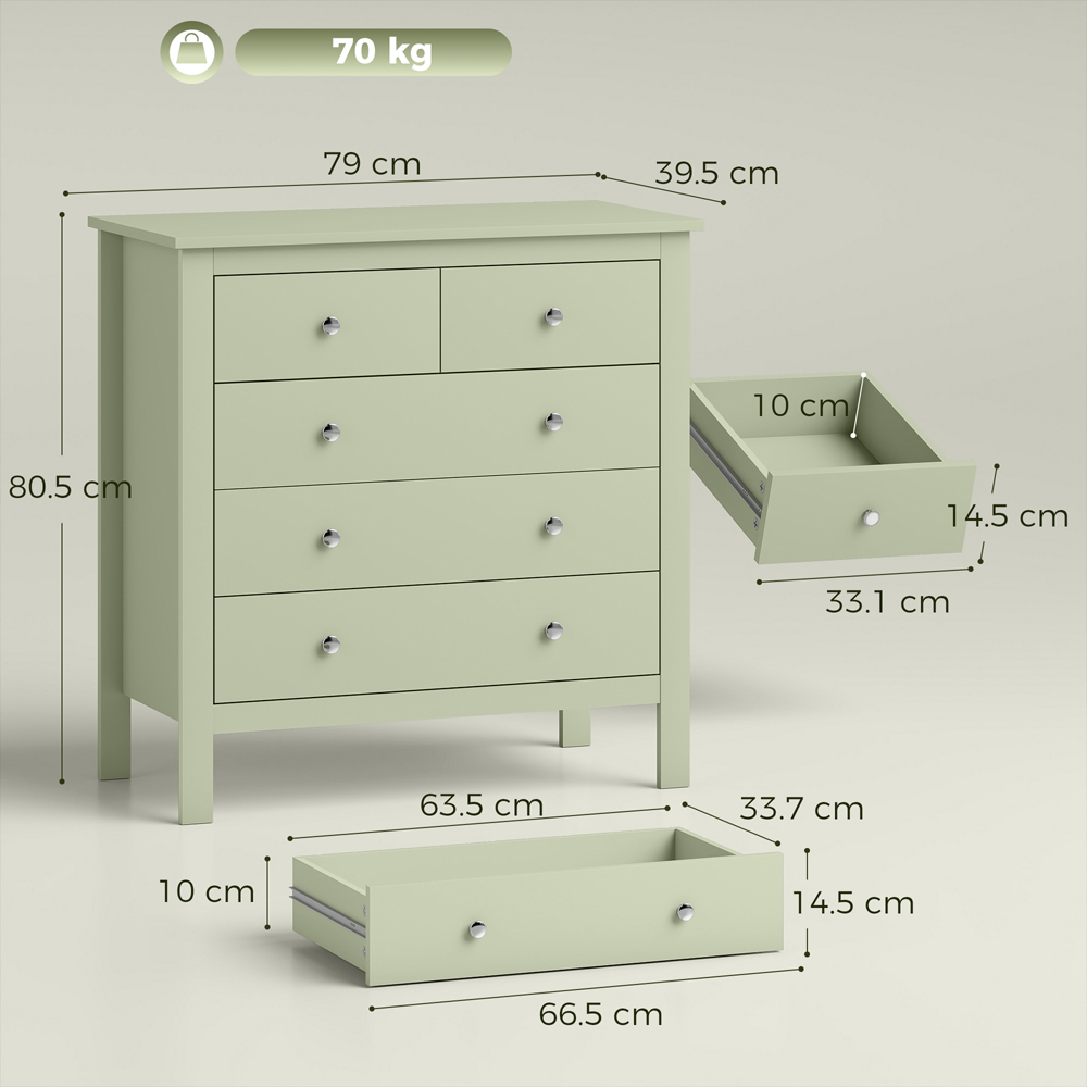 HOMCOM 5 Drawer Sage Green Modern Dresser Image 8
