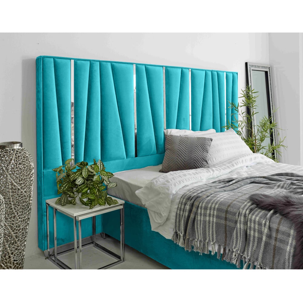 Eleganza Mila King Size Teal Plush Velvet Bed Frame with Lined Headboard Image 2