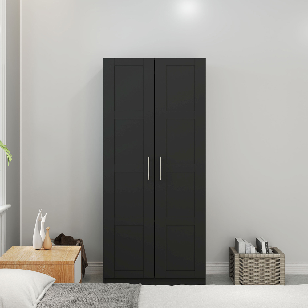 Portland 2 Door Black Double Wardrobe with Hanging Rail Image 5