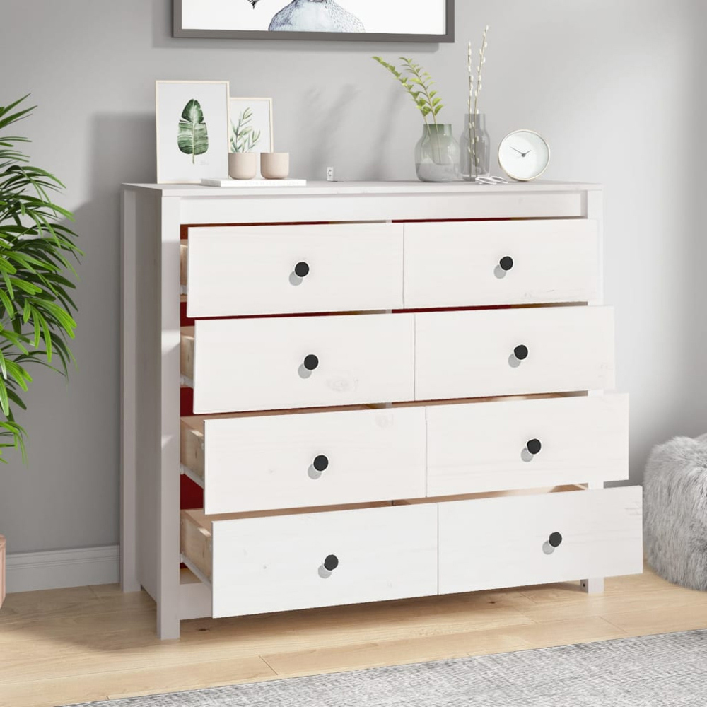 vidaXL 8 Drawer White Solid Pine Wood Sideboard Image 8