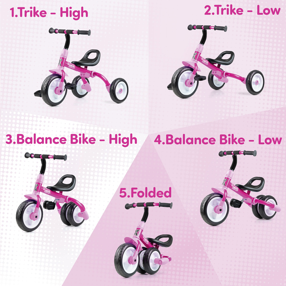 Xootz Toddler Pink 5 in 1 Switch Rider Folding Balance Trike Image 4