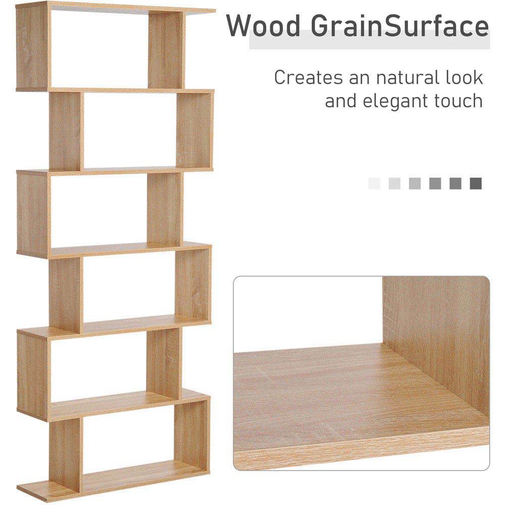HOMCOM 6 Shelf Oak Wooden Bookcase Image 6