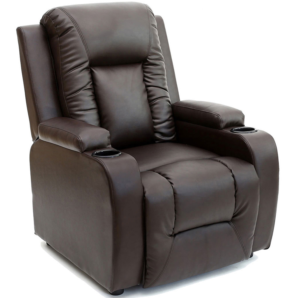 Furniture Online Oscar Brown Bonded Leather Pushback Recliner Chair with Cupholder Image 2