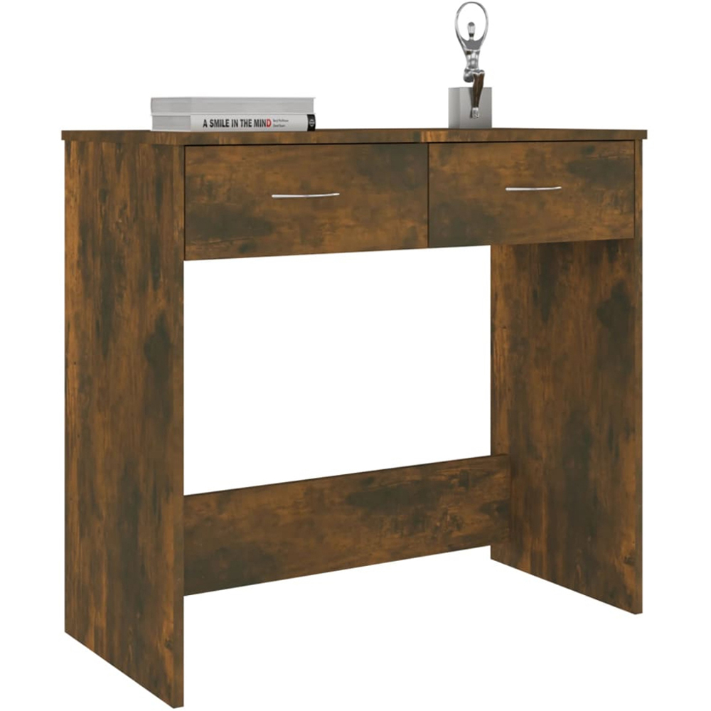 vidaXL 2 Drawer Study Desk Smoked Oak Image 3