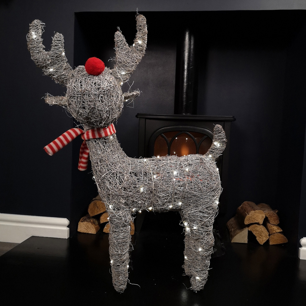 Samuel Alexander Rattan Woven Comet Reindeer LED Christmas Decoration 71cm Image 1