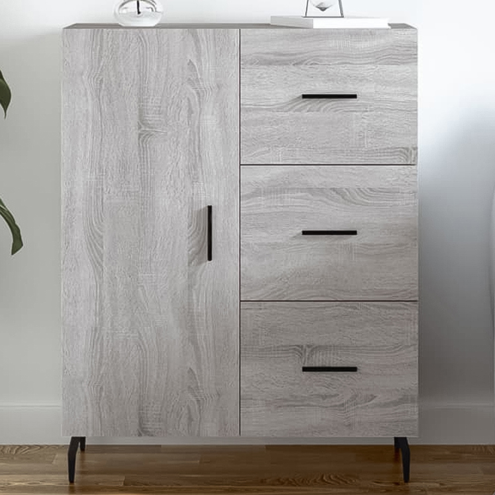 vidaXL Single Door 3 Drawer Grey Sonoma Sideboard Image 1