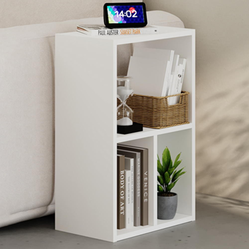 Decortie Combayn 3 Shelf White Low Freestanding Bookcase Image 1