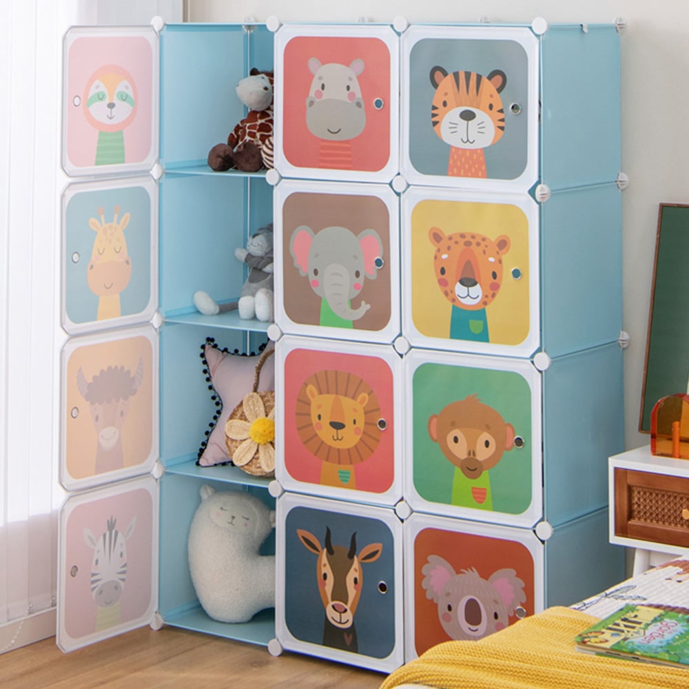 Costway 12 Cube Blue Kids Portable Wardrobe Image 1