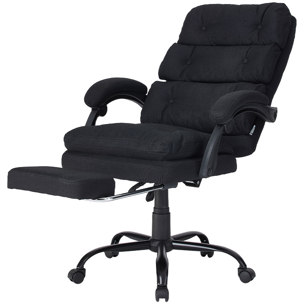 Living and Home Black Linen Ergonomic Reclining Office Chair with Footrest Image 2
