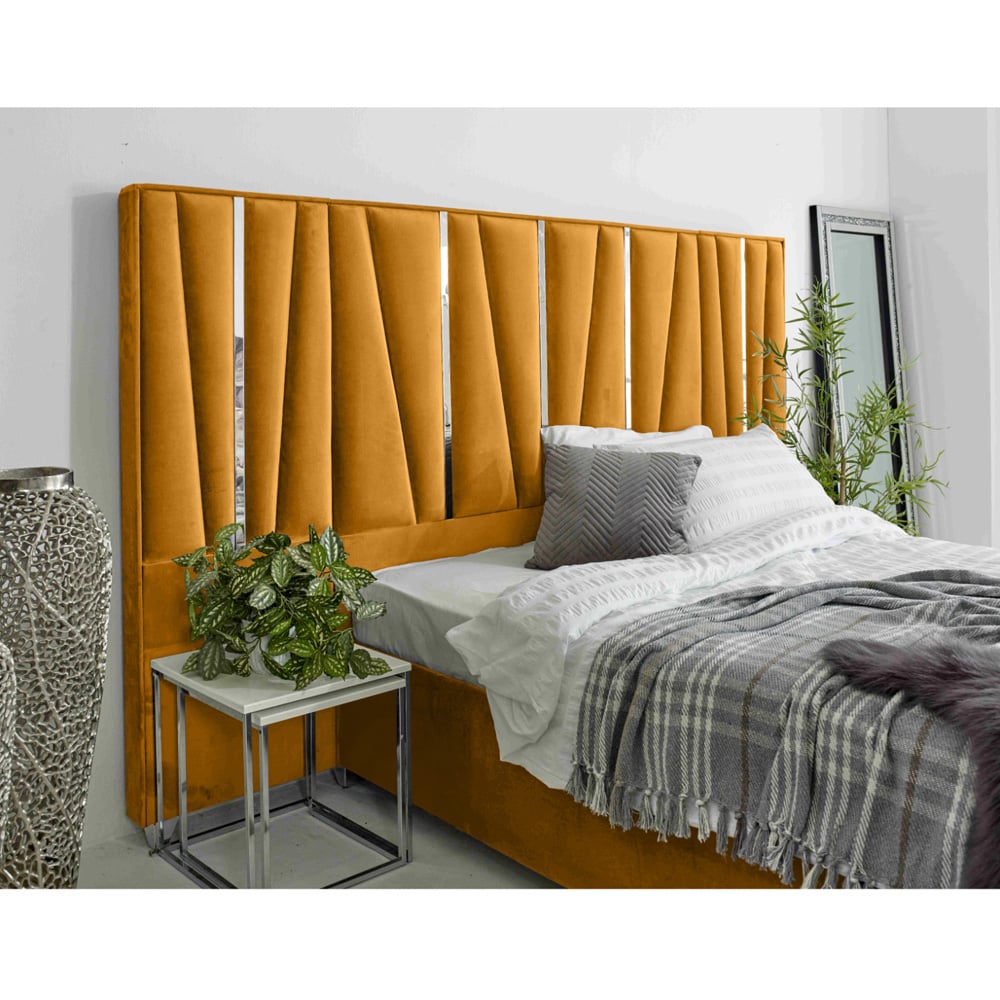 Eleganza Mila Super King Size Mustard Plush Velvet Bed Frame with Lined Headboard Image 2