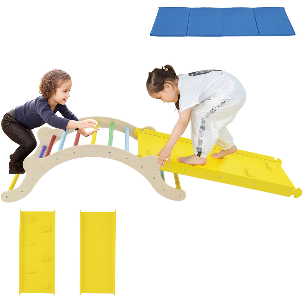 Costway 3-in-1 Toddler Multicolour Wooden Climber with Ramp Image 1