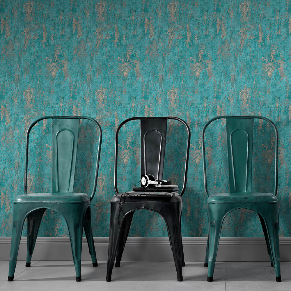 Erismann Industrial Texture Blue and Soft Gold Wallpaper Image 3